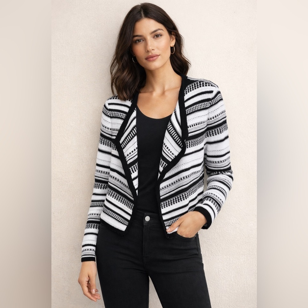 White House Black Market Striped Open Front Cardigan Blazer Size L